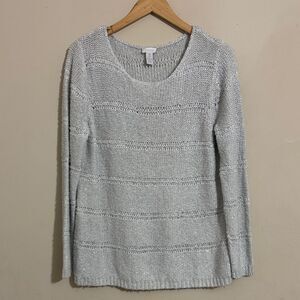 Chico’s Women's Gray Metallic Sweater Sequin Detail size L Festive Casual Party